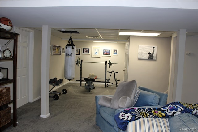14361 Blue Heron Dr, Fenton, MI 48430 - workout room with carpet flooring and a paneled ceiling