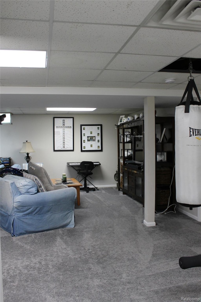 14361 Blue Heron Dr, Fenton, MI 48430 - carpeted living room with a paneled ceiling