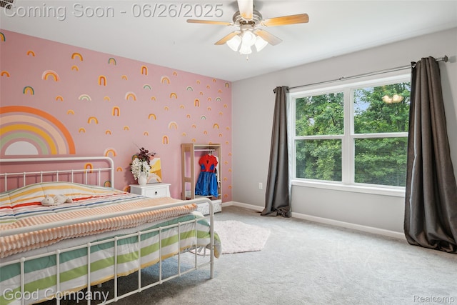 1123 Tartan Ln, Walled Lake, MI 48390 - carpeted bedroom featuring wallpapered walls and ceiling fan