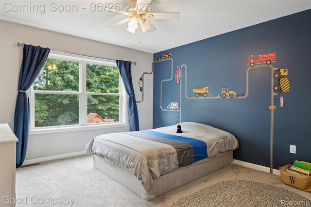 1123 Tartan Ln, Walled Lake, MI 48390 - carpeted bedroom with baseboards and ceiling fan