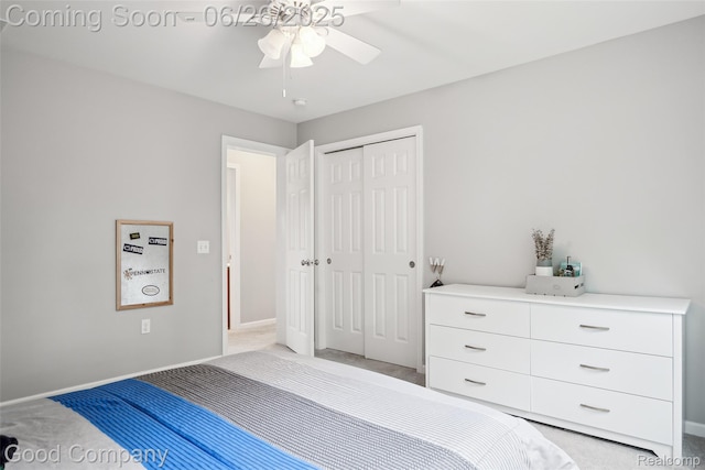 1123 Tartan Ln, Walled Lake, MI 48390 - bedroom featuring light colored carpet, a closet, and a ceiling fan