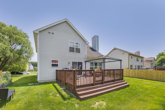 4315 Knollcrest Dr, Ann Arbor, MI 48108 - rear view of property featuring a gazebo, a wooden deck, and a chimney