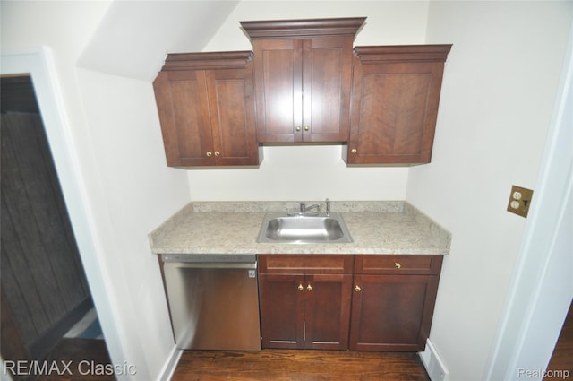 1924 Pinecrest Dr, Ferndale, MI 48220 - kitchen with dishwasher, dark wood-type flooring, and light countertops
