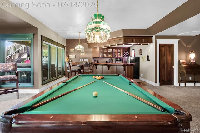 2985 Dana Pointe Dr, Pinckney, MI 48169 - rec room with carpet flooring, pool table, and a dry bar