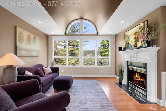 2985 Dana Pointe Dr, Pinckney, MI 48169 - living room with a premium fireplace, wood finished floors, and recessed lighting