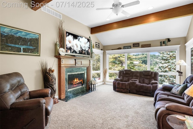 2985 Dana Pointe Dr, Pinckney, MI 48169 - carpeted living room with a fireplace and ceiling fan