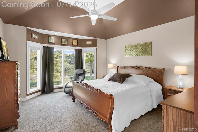 2985 Dana Pointe Dr, Pinckney, MI 48169 - carpeted bedroom featuring high vaulted ceiling and ceiling fan
