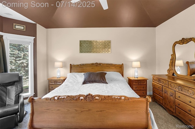 2985 Dana Pointe Dr, Pinckney, MI 48169 - carpeted bedroom featuring vaulted ceiling and a ceiling fan