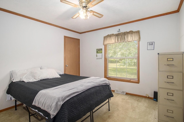 2256 Moulder Dr, Niles, MI 49120 - bedroom featuring ornamental molding, light colored carpet, and ceiling fan