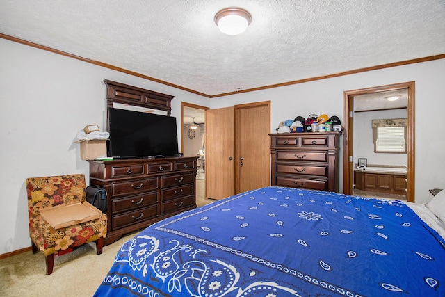 2256 Moulder Dr, Niles, MI 49120 - bedroom with carpet flooring, a closet, ensuite bathroom, crown molding, and a textured ceiling
