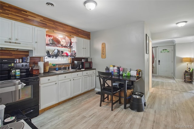 1896 Spaulding Rd, Monroe, MI 48162 - kitchen with under cabinet range hood, black range with electric cooktop, light wood finished floors, and white cabinets