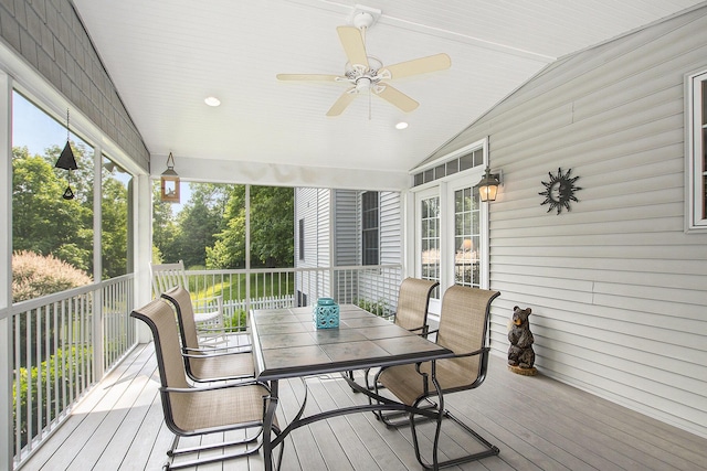 7251 Beverly Dr, South Haven, MI 49090 - wooden deck featuring a ceiling fan and outdoor dining area