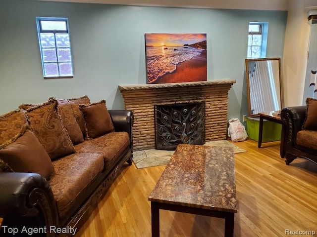 17090 Collinson Ave, Eastpointe, MI 48021 - living area with a fireplace and wood finished floors