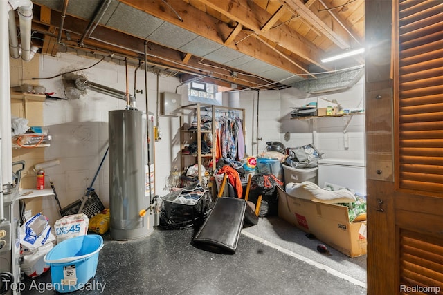 17090 Collinson Ave, Eastpointe, MI 48021 - basement with gas water heater, tile patterned floors, and concrete block wall