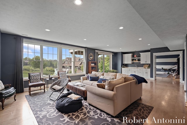 3794 Lake Birch St NE, Grand Rapids, MI 49525 - living room featuring light wood-type flooring, a textured ceiling, and recessed lighting