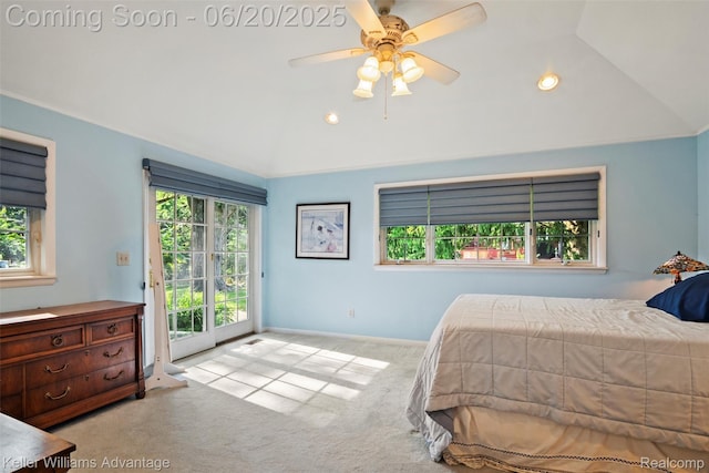 34030 Hampshire St, Livonia, MI 48154 - bedroom with lofted ceiling, access to outside, carpet, multiple windows, and recessed lighting