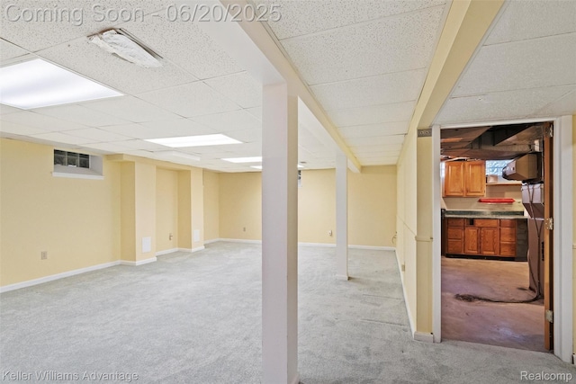 34030 Hampshire St, Livonia, MI 48154 - finished below grade area featuring light colored carpet and a paneled ceiling