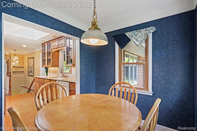 34030 Hampshire St, Livonia, MI 48154 - dining room with a skylight and wallpapered walls