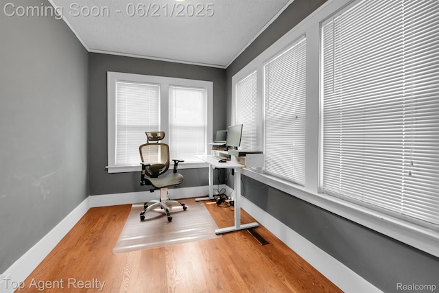 136 Alice Ave, Bloomfield Hills, MI 48302 - home office featuring wood finished floors, ornamental molding, and a textured ceiling