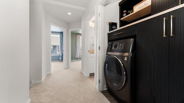 2949 Aughton Rd, Ann Arbor, MI 48105 - laundry area with washer / dryer, carpet flooring, and recessed lighting