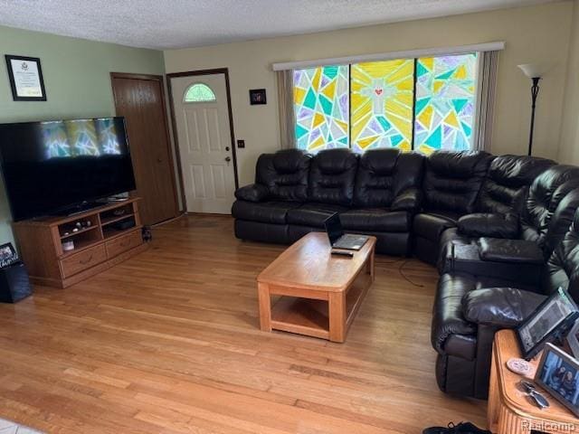 5496 Elizabeth Lake Rd, Waterford, MI 48327 - living area featuring light wood-style floors and a textured ceiling