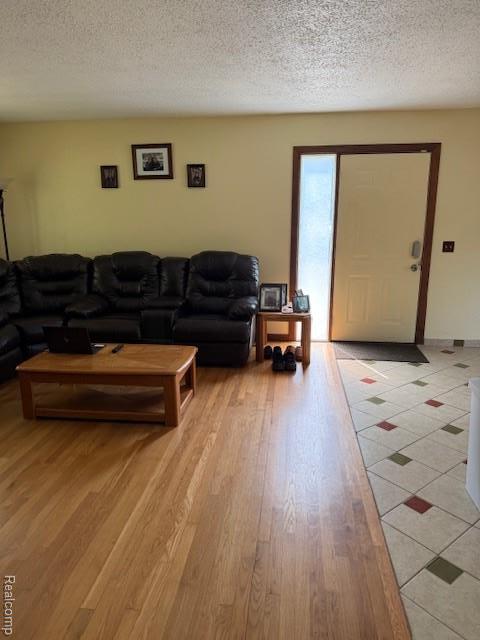 5496 Elizabeth Lake Rd, Waterford, MI 48327 - living room with a textured ceiling and light wood-type flooring