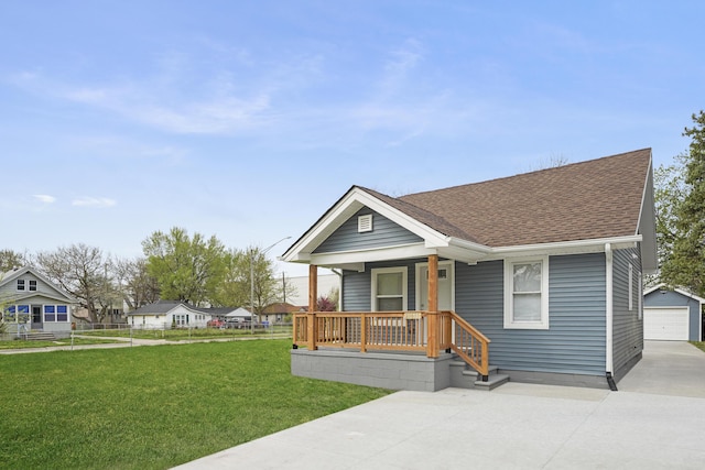 21611 Conners Ave, Warren, MI 48091 - view of front of property with concrete driveway, a porch, roof with shingles, an outdoor structure, and a garage