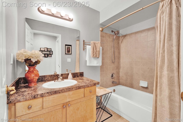 3581 Oakmonte Blvd Unit 60, Rochester, MI 48306 - full bath featuring shower / bath combo with shower curtain, vanity, and tile patterned flooring