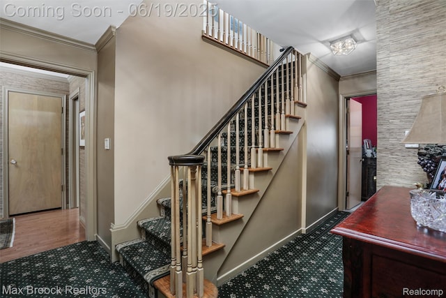 25845 Salem Rd, Huntington Woods, MI 48070 - staircase with carpet floors and crown molding