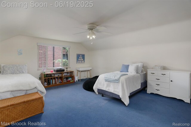 25845 Salem Rd, Huntington Woods, MI 48070 - carpeted bedroom with lofted ceiling and ceiling fan