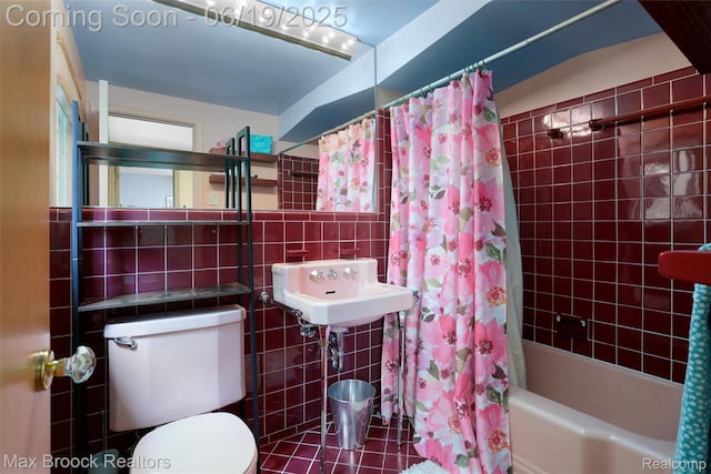 25845 Salem Rd, Huntington Woods, MI 48070 - full bath with tile walls, shower / bath combo, and tile patterned floors