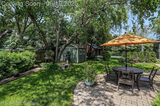 25845 Salem Rd, Huntington Woods, MI 48070 - view of yard with a shed, outdoor dining area, and a patio area