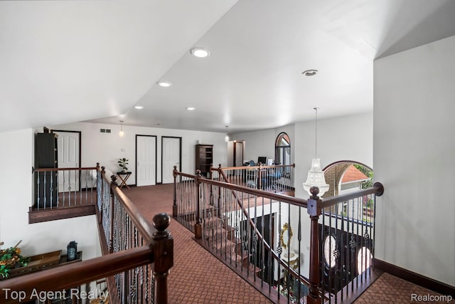 13205 Van Pamel Dr, Shelby Twp, MI 48315 - hall with an upstairs landing, carpet floors, and recessed lighting