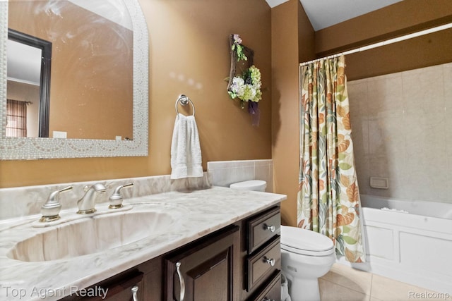 13205 Van Pamel Dr, Shelby Twp, MI 48315 - bathroom featuring vanity, tile patterned flooring, and shower / tub combo