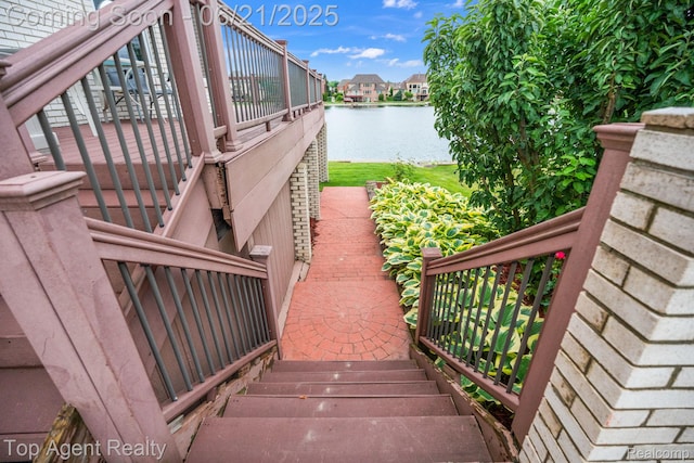 13205 Van Pamel Dr, Shelby Twp, MI 48315 - stairway featuring a water view