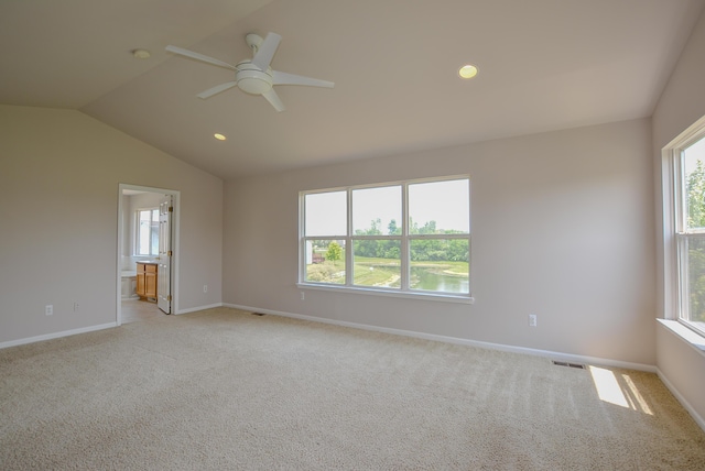 1924 Savannah Ln, Ypsilanti, MI 48198 - spare room with light colored carpet, lofted ceiling, recessed lighting, ceiling fan, and a smoke detector