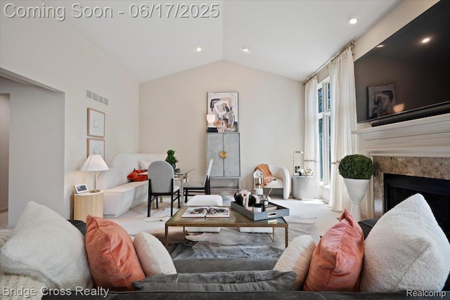 22025 Orchard Way, Beverly Hills, MI 48025 - living area with lofted ceiling and a premium fireplace