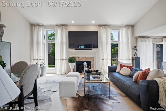22025 Orchard Way, Beverly Hills, MI 48025 - living area featuring healthy amount of natural light, a high end fireplace, and recessed lighting