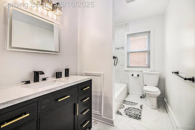 2701 Tuxedo St, Detroit, MI 48206 - bathroom with marble finish flooring, vanity, and bathing tub / shower combination