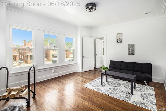 2701 Tuxedo St, Detroit, MI 48206 - living area with ornamental molding and dark wood-style floors