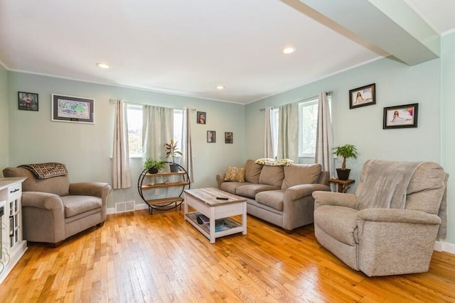 2885 Bluff St, Stevensville, MI 49127 - living area featuring light wood-style floors, recessed lighting, and crown molding