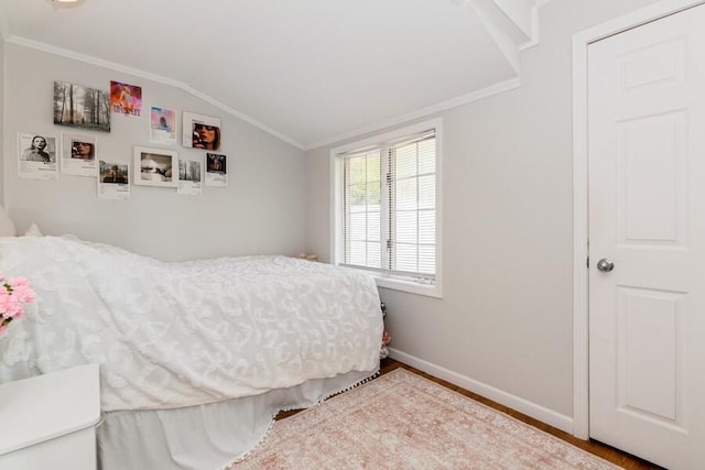 2885 Bluff St, Stevensville, MI 49127 - bedroom with lofted ceiling, wood finished floors, and crown molding