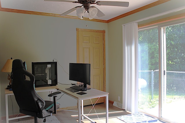 143 Tree Stand Rd, Rose City, MI 48654 - office space with ceiling fan and crown molding