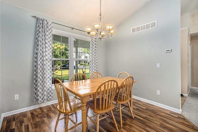 4497 Tiffany Ave, Portage, MI 49002 - dining area featuring a chandelier, wood finished floors, and lofted ceiling