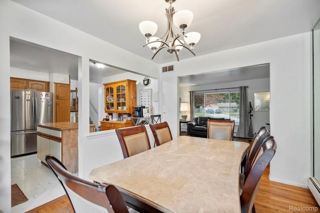 23870 Rockingham St, Southfield, MI 48033 - dining room with a chandelier, baseboard heating, and light wood-style flooring