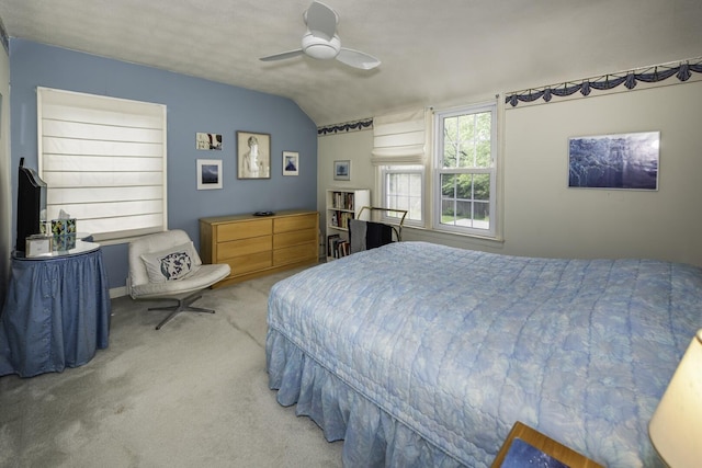 1217 Westmoorland St, Ypsilanti, MI 48197 - bedroom featuring carpet floors, vaulted ceiling, and ceiling fan