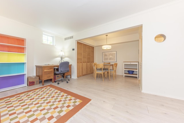 517 Longshore Dr Unit A, Ann Arbor, MI 48105 - office with ornamental molding, wood finished floors, and built in shelves