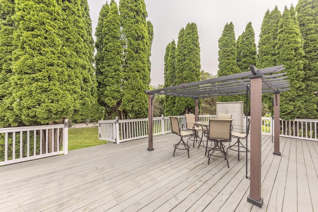 5835 S Ashford Way, Ypsilanti, MI 48197 - wooden terrace with a pergola and outdoor dining area