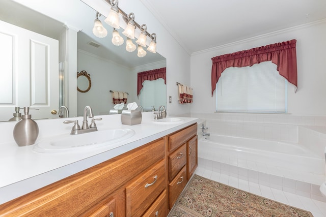 5835 S Ashford Way, Ypsilanti, MI 48197 - full bathroom with ornamental molding, double vanity, a bath, and tile patterned flooring