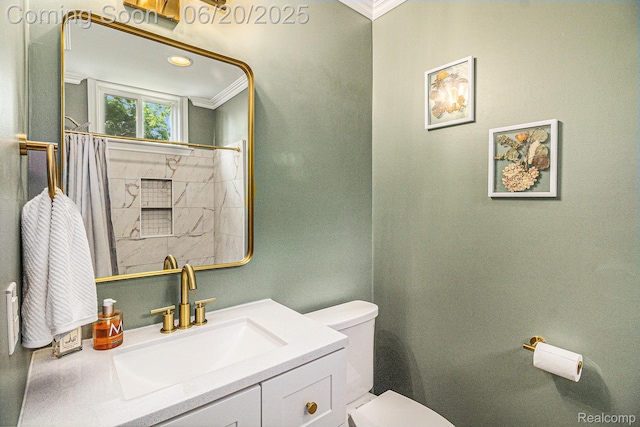 3280 Chambourne St, Ferndale, MI 48382 - full bathroom featuring ornamental molding, vanity, and curtained shower